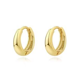 Chunky Bottom Gold Huggie Earrings. 925 Sterling Silver. #1069